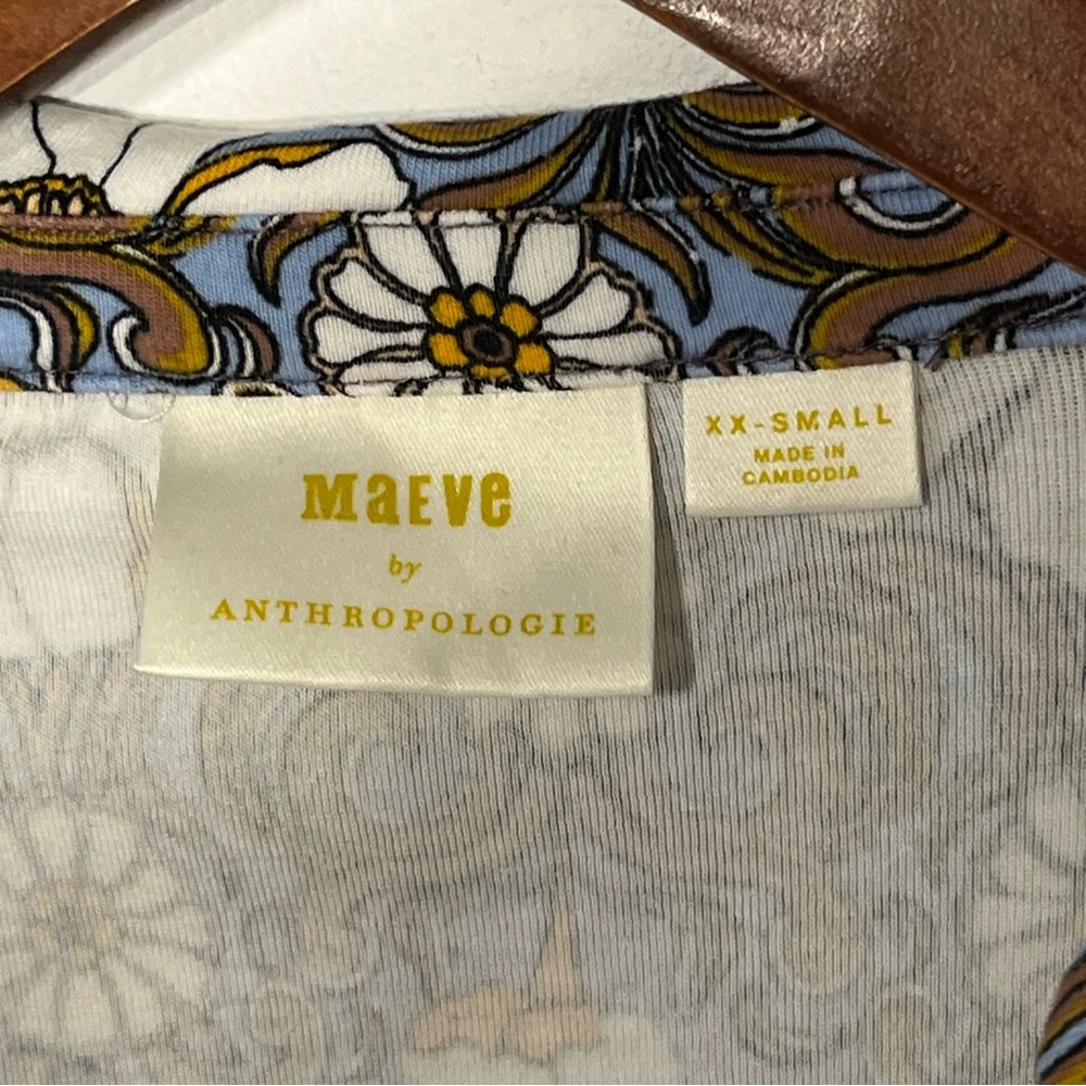 Anthropologie Maeve boho 70s Vibes Top Floral Ruched Button front v-neck XXS - Picture 5 of 7
